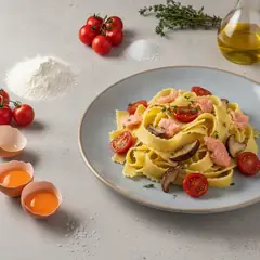 Maltagliati al salmone, porcini e pomodorini confit