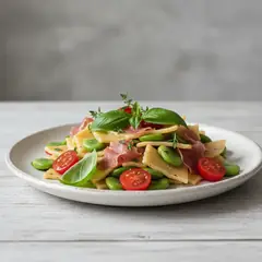 Maltagliati con fave e prosciutto crudo