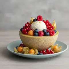 Melone ripieno di frutta e gelato