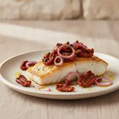 Merluzzo con battuto di pomodori secchi