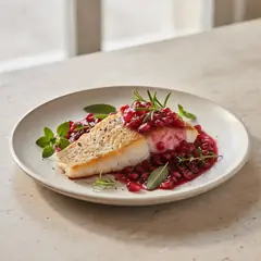 Merluzzo con salsa alla melagrana