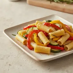 Mezze maniche con peperoni e zucchine