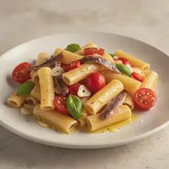 Mezze maniche con pomodorini e acciughe