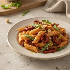 Mezze penne con pesto rosso e rucola