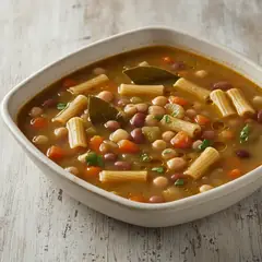 Minestra di pasta con legumi misti e alloro