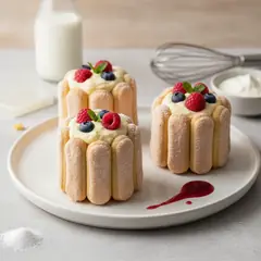 Minicharlotte di Pavesini con crema diplomatica e frutti di bosco