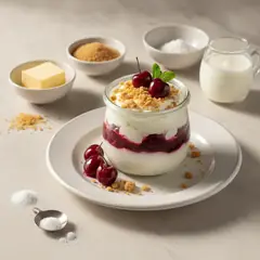 Mousse allo yogurt con gelée di amarene e crumble