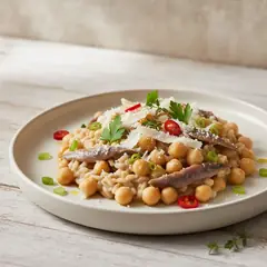 Orzotto ai ceci, alici e ricotta salata