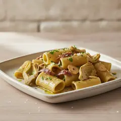 Paccheri con carciofi, crema di pecorino e alici