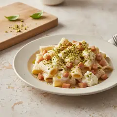 Paccheri con crema di burrata e pancetta
