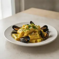 Paccheri con crema di patate e cozze