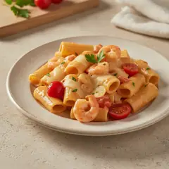Paccheri con provola e gamberi