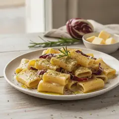 Paccheri con radicchio e fonduta di fontina