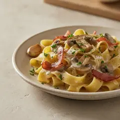 Pappardelle con speck e funghi porcini