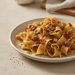 Pappardelle rustiche con salsiccia e porri