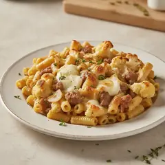 Pasta al forno con cavolfiori e salsiccia