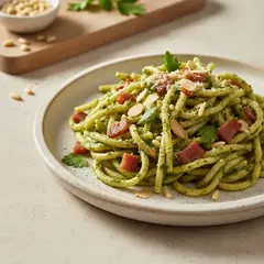 Pasta al pesto di prezzemolo e speck
