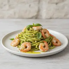 Pasta al pesto e gamberi