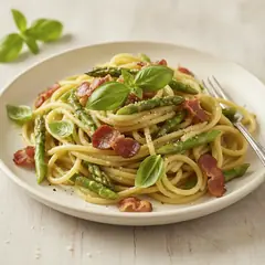 Pasta con asparagi e speck