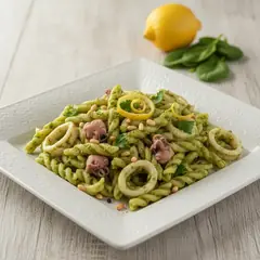 Pasta con calamaretti e pesto di spinacino
