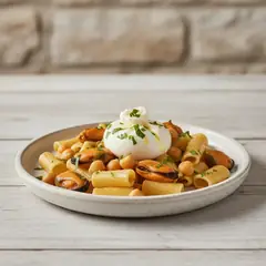 Pasta con ceci, cozze e burrata