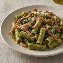 Pasta con crema di cavolo nero, guanciale e pecorino