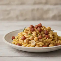 Pasta con crema di ceci e guanciale