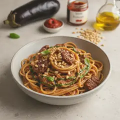 Pasta con crema di melanzane al forno e nduja