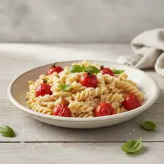 Pasta con crema di ricotta e pomodorini arrosto