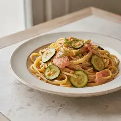 Pasta con crema di salmone e zucchine