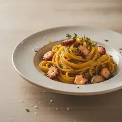 Pasta con crema di zucca e polpo