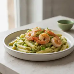 Pasta con crema di zucchine e scampi