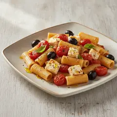 Pasta con feta e pomodorini al forno