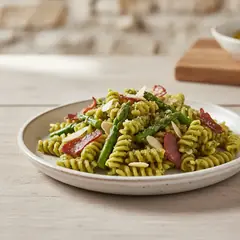 Pasta con pesto di asparagi e speck