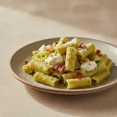 Pasta con pesto di zucchine, ricotta e speck