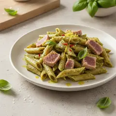 Pasta con pesto e tonno fresco