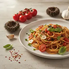 Pasta con ricci e pomodori