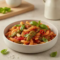 Pasta con sugo di pomodoro e friggitelli