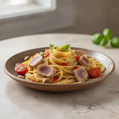 Pasta con tonno fresco
