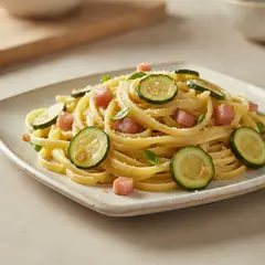 Pasta con zucchine, pancetta e pecorino