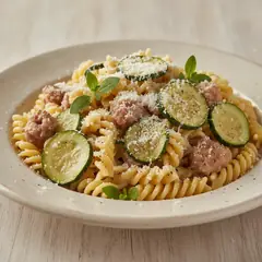 Pasta con zucchine trifolate e salamella