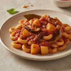 Pasta di legumi al sugo di patate e funghi