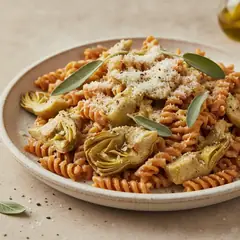 Pasta di legumi con crema di formaggio e carciofi