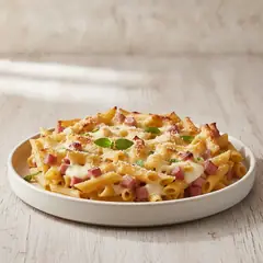 Pasticcio di mini penne con prosciutto e mozzarella