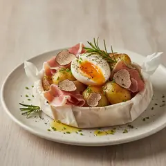 Patate al cartoccio con uovo, prosciutto crudo e tartufo