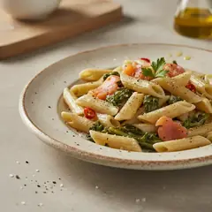 Penne con salmone affumicato e cicoria scottata