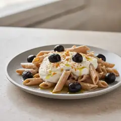 Penne di grano saraceno con yogurt e olive
