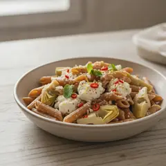 Penne di legumi con ricotta e carciofi