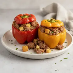 Peperoni ripieni di carne e salsiccia al forno
