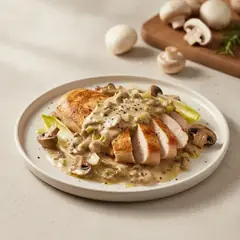 Pollo con crema di funghi e indivia